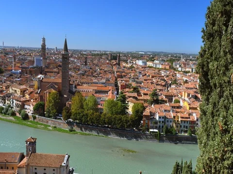 View of Verona and River Adige, Italy Stock Footage 80722583