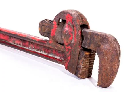 View of Vertical Old Neglected Rusty  Monkey Wrench Spanner Stock Photos