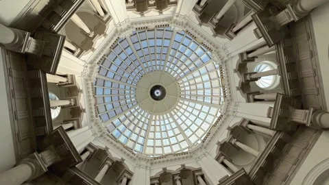 View up vertically to Tate Britain Rotunda Glass Dome, designed by Sidney Stock Footage 269452369