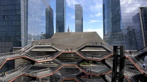 View of the Vessel a modern landmark structure in New York City Stock Footage 127945122