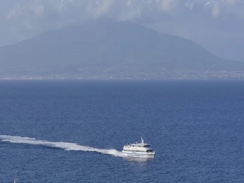 View of Vesuvius and Tyrrhenian Sea from above Sorrento, Costiera Amalfitana Stock Footage