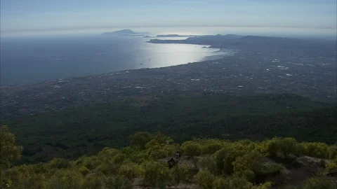 View from Vesuvius volcano, overlooking Neapolitan area and Tyrrhenian Sea Stock Footage 86754146