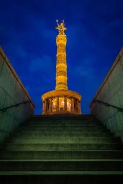 View of victory column berlin from underneath in the evening during blue hour Stock Photos