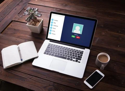 View of Video call connection concept on the laptop / computer screen  Stock Photos