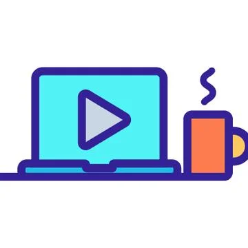 View the video on the laptop vector icon. Isolated contour symbol illustratio Stock Illustration