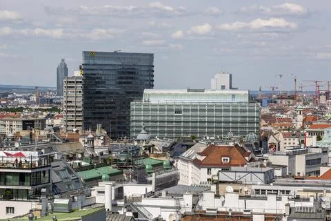 View of Vienna from the observation deck of St. Stephen's Cathedral 스톡 사진