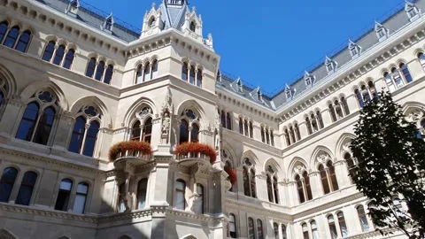 View of Vienna with streets, monuments and houses Stock Footage 138981621