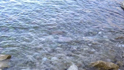 View view of the waves breaking on the rocky seashore Stock Footage 169370614