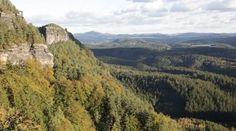 View from the viewing point by the Pravcicka brana near Hrensko, Czech Republic Stock Footage 68416793