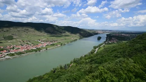 View from viewpoint ferdinandswarte to the danube valley wachau Stock Footage 131839800