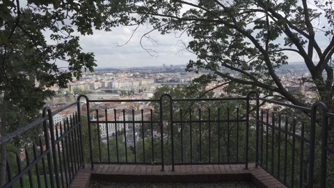 View from the viewpoint through the trees above the capital city of Prague Stock Footage 115766567