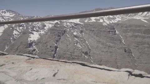 View of the viewpoint on the way to the Valle Nevado ski station Stock Footage 143966798