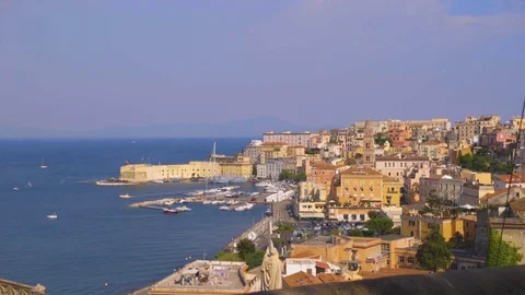 View of the village on the coast Stock Footage 71944683