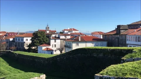 View of the village inside Valença city fortress, Portugal Stock Footage 304953514