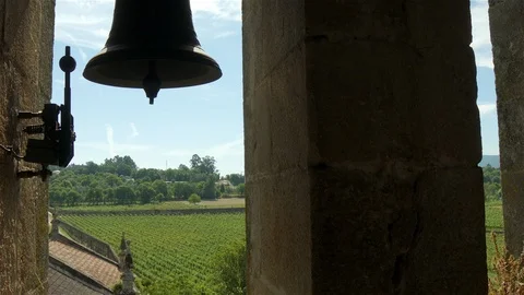 View of vineyards from the bell tower, Rendufe monastery, Amares, Portugal. 스톡 동영상 87498989