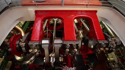 View of vintage steam engine on a paddle steamer in Switzerland. Stock Footage 343670803