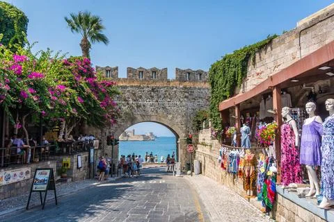View of the Virgin Mary s Gate of Rodos Old Town Walls Rodos, Greece - Aug... Stock Photos