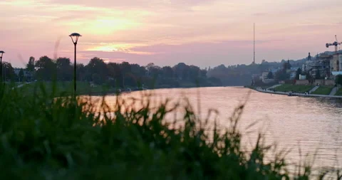 View of Vistula River in Cracow, sunset Stock Footage 146513893