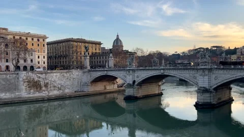 View of Vittorio Emanuele II Bridge in Rome, Italy with St.Peter's basilica Video stock 339628728
