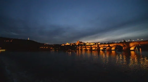 View of Vltava river with Charles bridge and Prague castle, Czech Republic 스톡 동영상 51455320