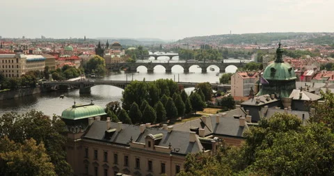 View of Vltava River with Charles Bridge in Prague. No colour correction. 库存影片 342821684