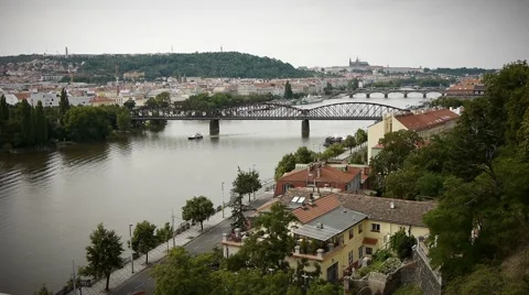 View Of Vltava River From Vysehrad Stock Footage