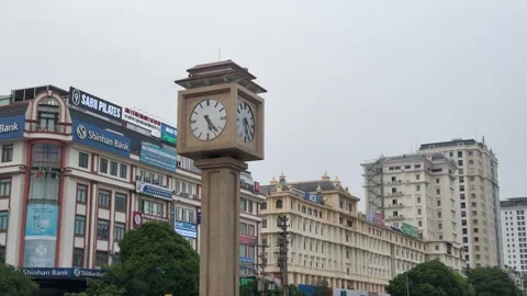 View of Vo Cuong Clock Tower and Traffic in Bac Ninh City Center. Stock Footage 340171617
