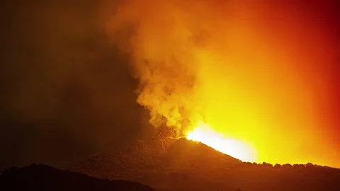 View of volcanic eruption at night in Spain. Video stock 340638070