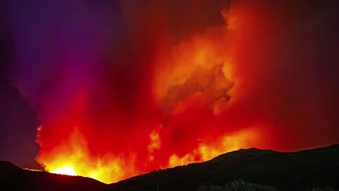 View of volcanic eruption at night, Spain. Video stock 340638180