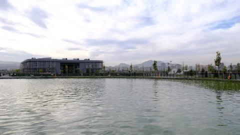 View of the Volcano and Lake Stock Footage 256831405