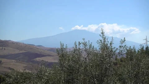 View of the Volcano Etna in Sicily during eruption. The volcano is on the Stock Footage 249043017