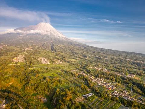 View of the volcano, Mount Merapi, on a very clear day, with a perfect appe.. Stock Photos
