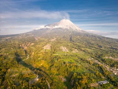 View of the volcano, Mount Merapi, on a very clear day, with a perfect appear Stock Photos