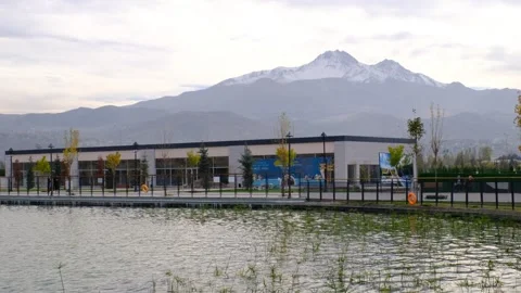 View of the Volcano Reflected in the Lake Stock Footage 256830633