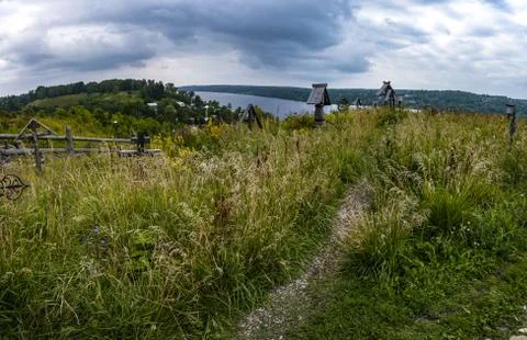 View of the Volga River from Mount Levitan, Plyos, Ivanovo Region, Russia. Stock Photos