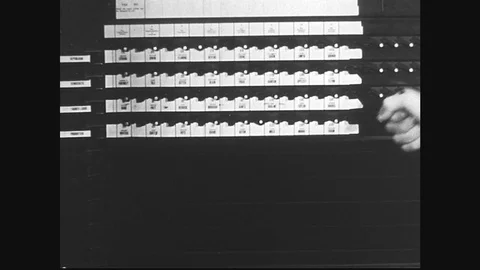 View of voting machine with arm pulling lever / High angle view of man walking Stock Footage 74534445