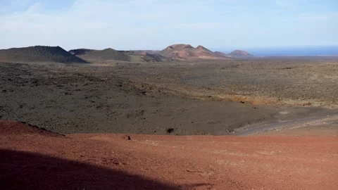 View of vulcanic landscape in Lanzarote using a pan movement from left to Stock Footage 254543510