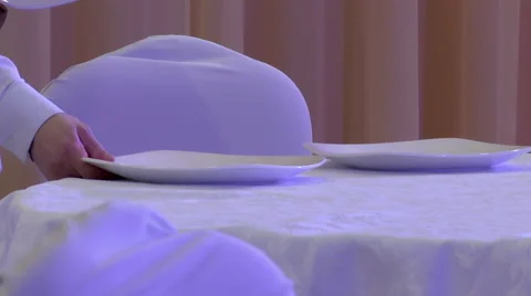 View of waiter serves dinner table Stock Footage 43909993