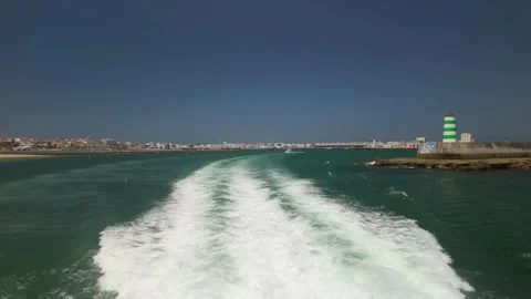 View of wake from back of cruise ship at sea Video stock 339764696