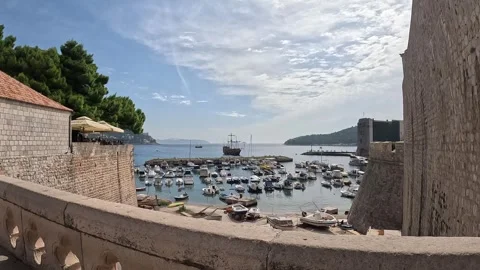View from the walking bridge to Pile Gate, Dubrovnik, Croatia Stock Footage 255143238