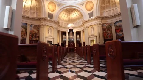 View Walking Down Center Aisle Of Beautiful Chapel Stock-Footage 167739269
