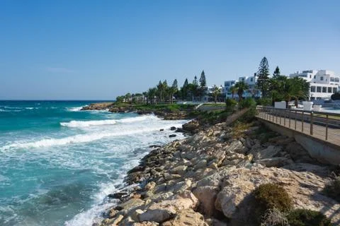 View of the walking path near the Fig Tree Beach. Ayia Napa, Cyprus Stock Photos