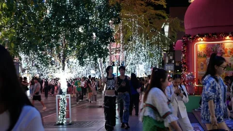View of the walking street with light decorating christmas festive on the t.. Stock Footage 304098083