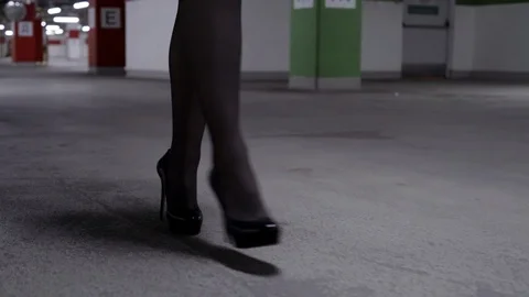 View of walking woman's legs in black st... | Stock Video | Pond5