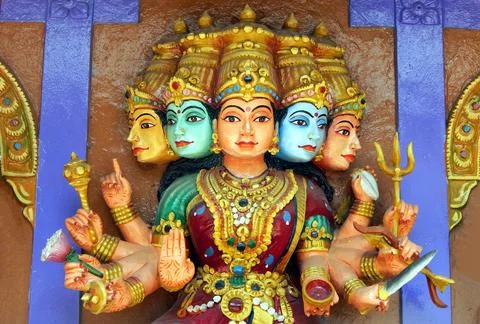 View of wall art of Indian Hindu Goddess Durga in a temple Stock Photos
