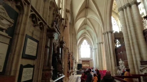 View of wall ornaments then on the pillars of york minster in york, uk Stock Footage 248627788