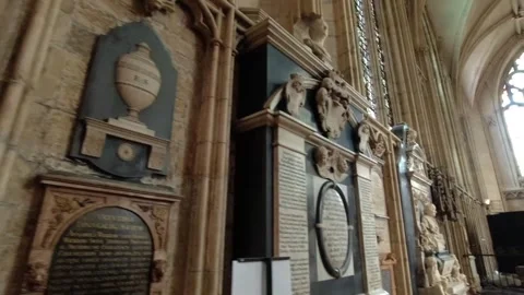 View of the wall with statues and the back of york minster in york, uk Stock Footage 248627185