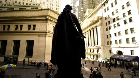 View of Wall Street from behind George Washington Station - New York City Stock Footage 108767587