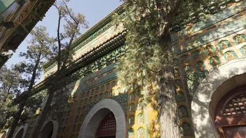 View to wall of temple building with chinese architecture decoration among .. Video stock 341847247
