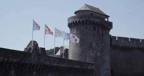 View of the walls and the tower of the castle of Fougères, France Stock-Footage 112088333